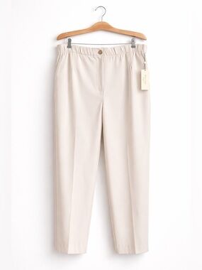 HAVER & BLAIR Cropped Trouser Elastic Waist Beige Work Pant